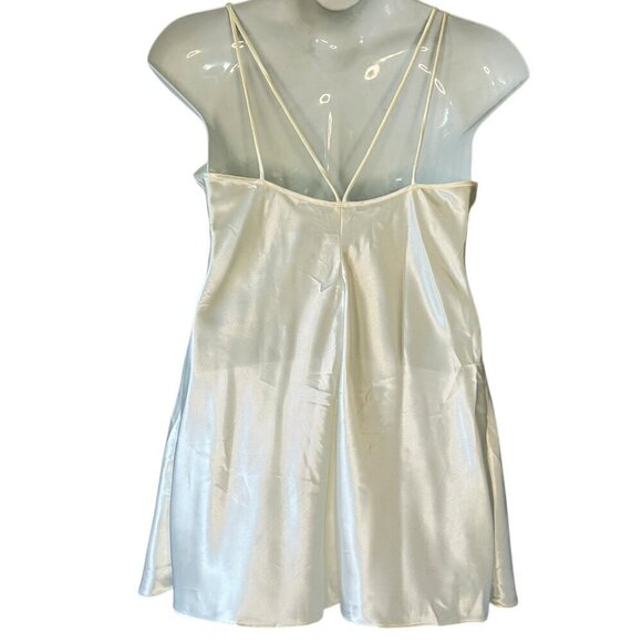 California Dynasty Beaded Lace Satin Nightie Vintage Vanilla Color Dress Mini L - Picture 4 of 7